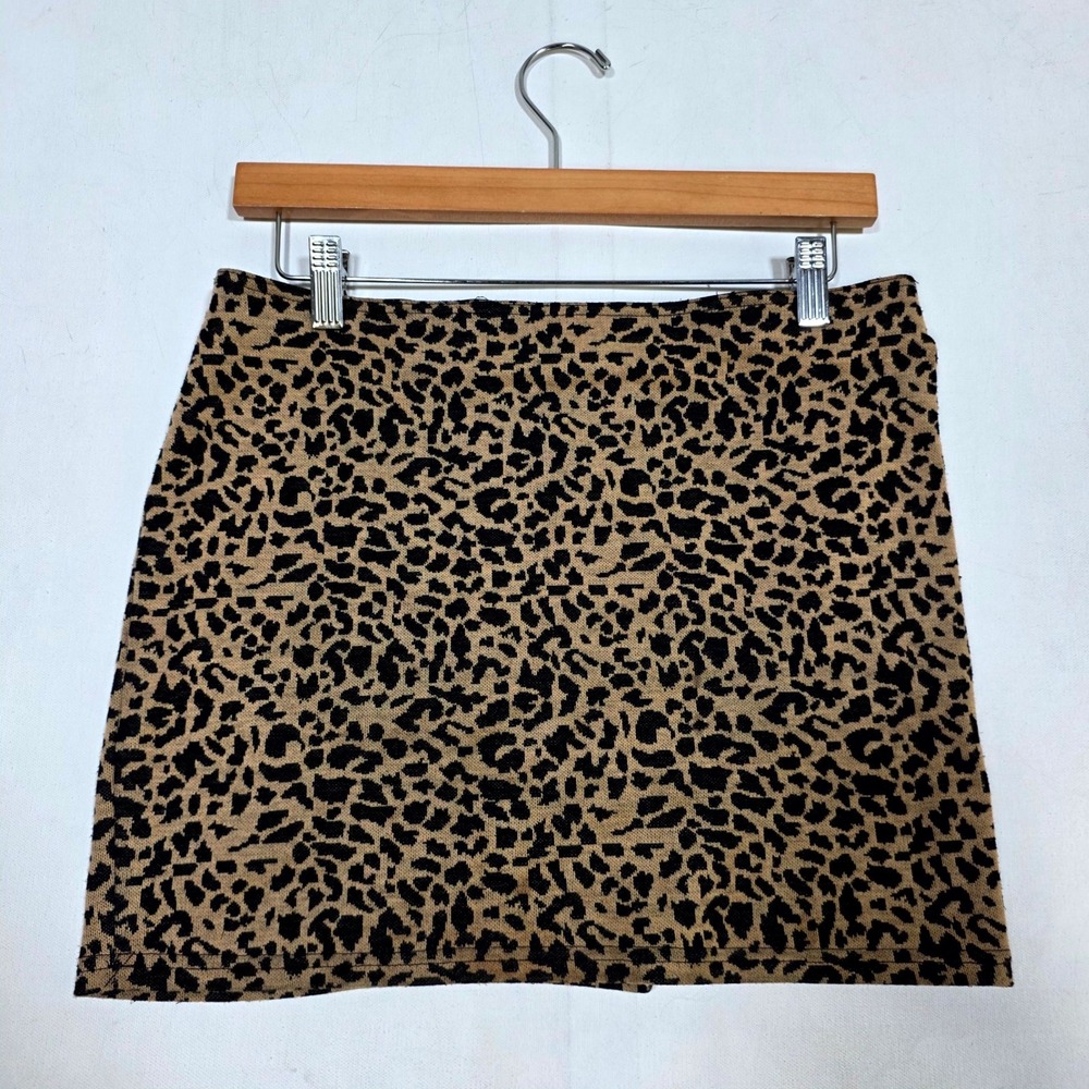 Sans Souci Mini Skirt Womens Medium Brown Leopard Print Animal A-Line Stretch